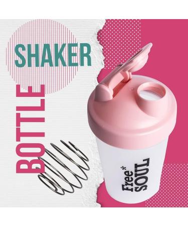 Free Soul Protein Shaker Bottle 400ml with Mixball - Pink - BPA Free - Mini Water Bottle for Protein Shakes - Small & Easy to Grip & Temperature Safe - Buy Online on GoSupps.com