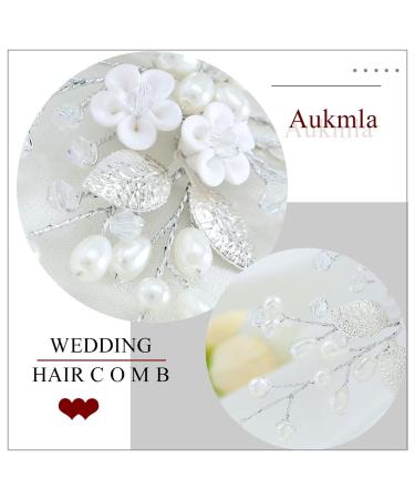 Aukmla Silver Pearl Flower Bride Wedding Hair Comb - Bridal Leaf Headpiece for Women & Girls - Buy Online on GoSupps.com