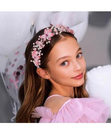 IYOU Flower Girl Hair Accessories Pink Floral Wedding Headband Pearl Wedding Holy Communion Headpiece for Girls - Buy Online on GoSupps.com