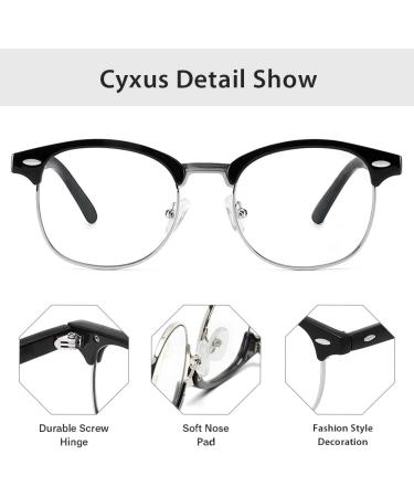 Cyxus Retro Semi Rimless Blue Light Glasses for Men & Women - Anti Eye Strain & Gaming - Stylish Black Silver Frame - Buy Online on GoSupps.com