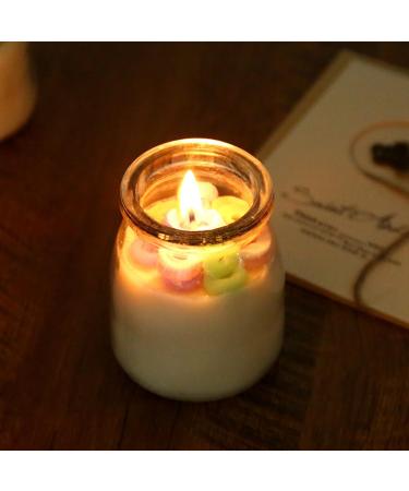 Pudding Cup Donut Shape Scented Candle Glass Jar 230G Perfume Floral Soy Wax Aesthetic Decorative Aroma Candle for Wedding Anniversaries Birthday Home Decor Prefect Gift for Meditation Stress