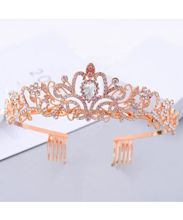 Elegant Rose Gold Wedding Tiara Crown - Crystal Rhinestone Bridal Princess Tiara with Comb for Wedding Prom & Birthday Parties - Buy Online on GoSupps.com