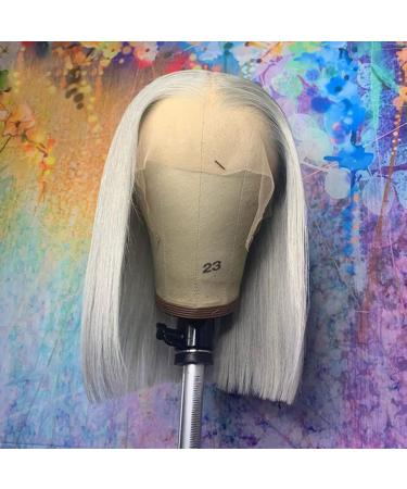 Gray Lace Front Human Hair Bob Wig - 8 Inch Brazilian Virgin Straight Hair for Women - Buy Online on GoSupps.com