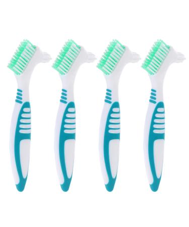 Healifty 4 Pcs Hard Denture Brush Double Sided Toothbrush Multi- Layered Bristles Fake Teeth Cleaning Brush Denture Care (Green)