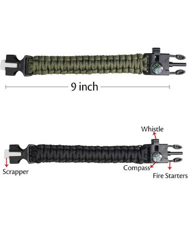 Shao Hua 5-in-1 Survival Bracelet - Multifunctional Camping Gear with Beak Compass and Lifeguard Pipe (2 Pieces: Black & Green) | Ideal for Outdoor Adventures - Buy Online on GoSupps.com