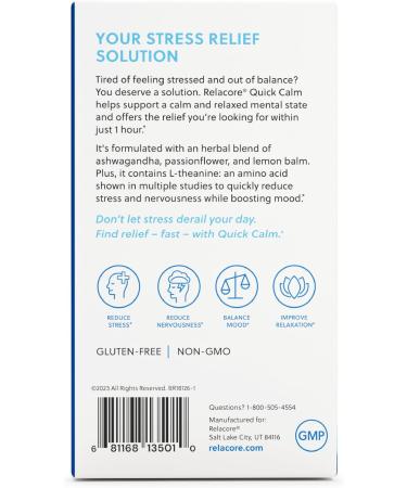 Quick Calm Mood Support Supplement with Ashwagandha L-Theanine Rapid Stress Relief and Relaxation Cortisol Supplement - 60 ct 60 Count (Pack of 1) - Buy Online on GoSupps.com