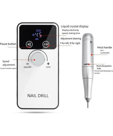 Atopskins Electric Nail Drill Kit 6 in 1 with Double Sided Nail File Emery Board 45000RPM Cordless Manicure Set for Acrylic Gel 2000mAh Rechargeable Efile Nail Grinder Professional Nail Tool LCD White - Buy Online on GoSupps.com