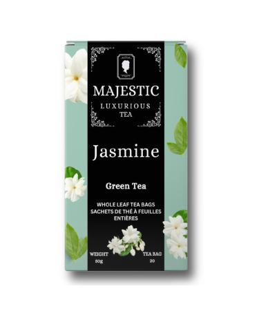 Majestic Tea_ JASMINE TEA | Green Tea | Tea | Individually Wrapped 20 Pyramid Tea Bags| Aromatic Jasmine | Real Jasmine Buds | Whole Leaf Tea Bags | Floral Taste.