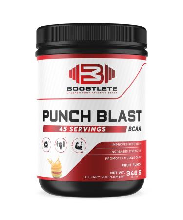Boostlete Punch Blast BCAA Powder Fruit Punch Flavor Intra Workout Amino Acids with Glutamine & Vitamin B6 45 Servings Muscle Recovery & Strength Support Supplement