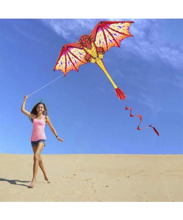 Dragon Kite for Kids and Adults | Easy-to-Fly Beginner Kite with Spinning Tail | 200ft String | Red Kite for Children - Buy Online on GoSupps.com