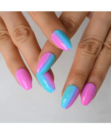 24pcs Chameleon Ombre Short Almond False Nails - Shiny Art Nails for Women & Girls | International Shipping - Buy Online on GoSupps.com