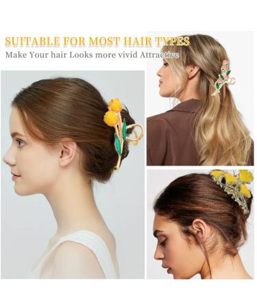 Buy 5-Piece Tulip & Cherry Hair Clip Set | Stylish Ginkgo & Daisy Back Clips | Big Hair Clips for Every Occasion - Buy Online on GoSupps.com