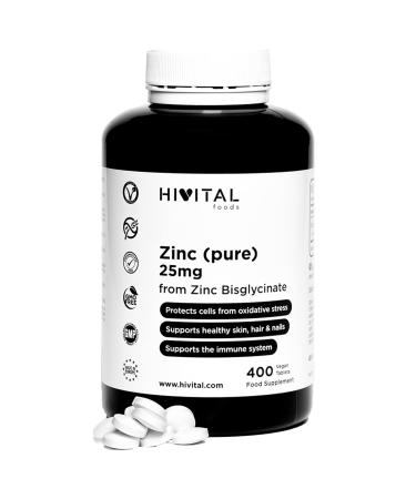 Zinc 25mg Zinc Bisglycinate 400 Vegan Tablets for over a year of treatment Improves immune system helps maintain healthy bones skin hair and nails