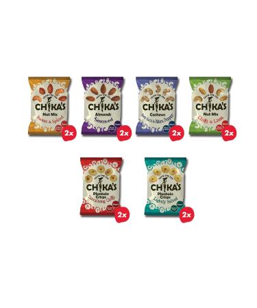 CHIKA'S - Nuts & Plantain Taster Box - 12 x 35g Bags - Smoked Almonds Nut Mix Cashews & Plantains