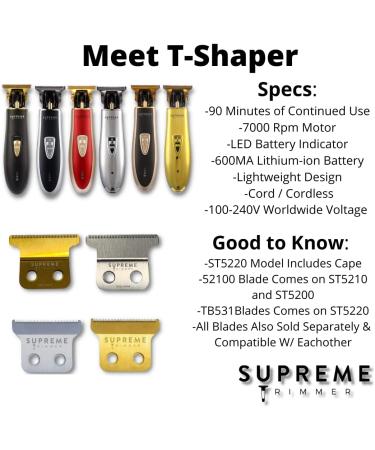 SUPREME TRIMMER ST5220 Cordless Hair Trimmer & Beard Clipper - Professional Men's Barber Liner in Red & Gold with Extra Blade - Buy Online on GoSupps.com