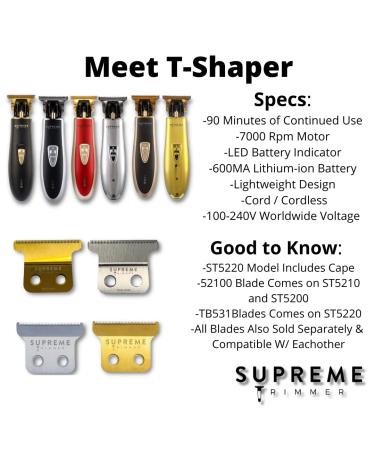 SUPREME TRIMMER ST5200 Professional Barber Hair Trimmer - Cordless Clipper for Men | Gold T-Shaper Beard and Hair Liner - Buy Online on GoSupps.com
