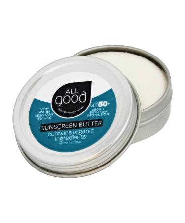 All Good Face Sunscreen Butter - UVA/UVB Broad Spectrum SPF 50+ Water Resistant, Coral Reef Friendly, Zinc, Beeswax, Vitamin E, Coconut Oil (1 oz) Single