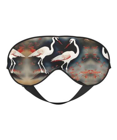 Two Japanese Cranes Flying Traditional Painting Print Unisex Sleeping Eye Mask Soft Comfortable Light-Blocking Eye Mask Black