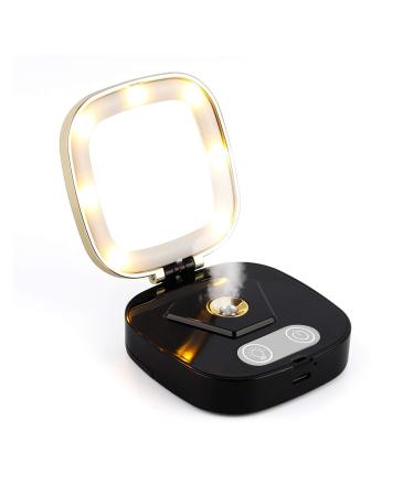 3 Mode LED Light Makeup Mirror Hydrating Face Moisturzing Cosmetic Lamp Mirror Protable Facial Humidifier Sprayer Device (Color : Black)