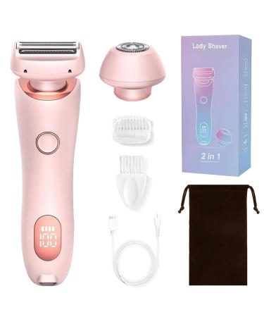 2 in 1 electric Shaver razor for women Bikini Trimmer for Women Rechargeable Led Display Wet & Dry Electric Razor and Facial Hair Remover Painless Body Razors and Facial Hair Remover (Pink)