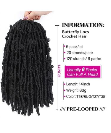 6 Pack 14 Inch Butterfly Locs Crochet Hair Extensions - Pre Looped Distressed Short Butterfly Locs in 1B (Pack of 6) - Buy Online on GoSupps.com