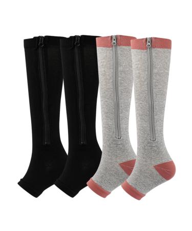 WiSRemt compression stockings with zipper compression stockings with open toe for men women 20-30mmhg leg supports calf knee socks XXL P#
