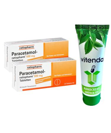 Paracetamol ratiopharm 500 mg tablets 2x20 pieces including a hand cream from Vitend - the well -tolerated classic helps against pain and fever 40