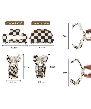 2 Pack Vintage Checker & Banana Hair Clips - Acrylic Black & White Jaw Clips for Strong Hold | French Tortoise Grip Jewelry for Women & Girls - Buy Online on GoSupps.com