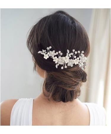 IYOU Bridal Wedding Hair Comb Silver Flower Crystal Hair Pieces Rhinestone Bridal Headpieces Pearl Bride Hair Accessories for Women and Girls - Buy Online on GoSupps.com