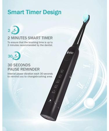 Initio Sonic Electric Toothbrush - 5 Cleaning Programs - Travel Case & 8 Replacement Heads - Rechargeable & Waterproof - Smart Timer - Gloss Black - Buy Online on GoSupps.com