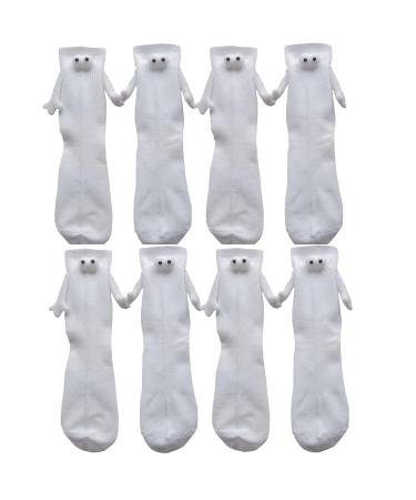 VANYCIG Couple Holding Hands Socks Mid-tube Socks Magnetic Three-dimensional Doll Sock 4 PAIR WHITE