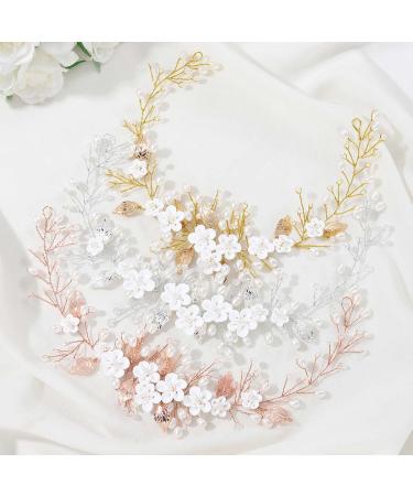 Vakkey Rose Gold Wedding Flower Hair Vine Headband | Bridal Leaf Headdress & Pearl Jewelry for Women & Bridesmaids - Buy Online on GoSupps.com