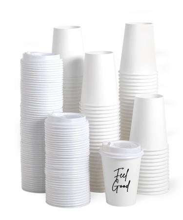 JOLLY PARTY 100 Pack 12 oz Paper Coffee Cups, Disposable Paper Coffee Cup with Lids, Hot/Cold Beverage Drinking Cup for Water, Juice, Coffee or Tea, Suitable for Home, Shops and Cafes 12 ounces White