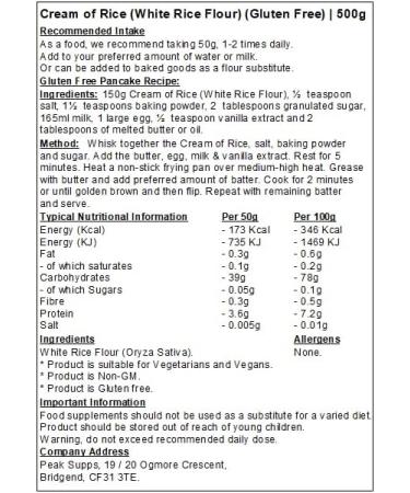 Cream of Rice Powder - 500g | White Rice Flour | Gluten Free - Buy Online on GoSupps.com
