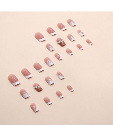 French Tip Press on Nails Short Square Fake Nails Pink Full Cover False Nails with Glitter Designs Rhinestones Acrylic Nails White Tip Gradient Artificial Nails Nail Decorations for Women Girls SquareNails2 - Buy Online on GoSupps.com