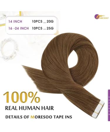 Moresoo Tape In Extensions Real Hair Brown #8 - 40cm Remy Thick 10 Pieces 25g - Buy Online on GoSupps.com
