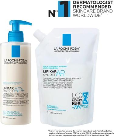 La Roche-Posay Body Wash & Refill Pack Lipikar Syndet AP+ Anti-Itch Body Wash For Eczema-prone Skin with Shea Butter & Niacinamide Fragrance Free Suitable for Sensitive Skin 400ml & Refill BUNDLE: 400mL & REFILL pack of 2 - Buy Online on GoSupps.com