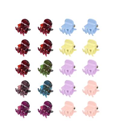 Wishlotus Mini Hair Claws  20Pcs Resin Small Hair Clips for Thin Hair Non-slip Grip Jaw Clip for Thick Hair and Hair Styling Accessory for Women & Girls (clear colored+candy colored)