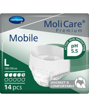 Molicare Premium Mobile disposable Pull Up Pants - Discrete application for women and men with incontinence - 5 drops - size L - 14 pieces Large