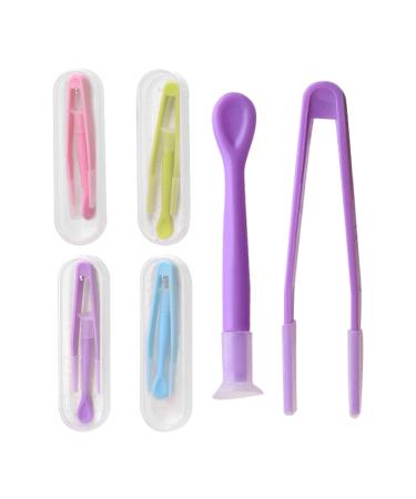 PuraQuot 4 Pack Multicolor Contact Lens Remover and Inserter Tool for Soft Lenses Contact Lens Applicator with Clean Storage Case Tweezers and Suction Stick with Soft Silicone Heads