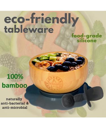 77 Star Bamboo Baby Weaning Set - Suction Bowl, Plate, Spoon & Fork | Non-Slip Baby Feeding Set with Detachable Suction Base | Grey Color - Buy Online on GoSupps.com