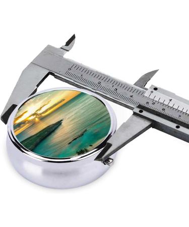 Sunrise Over Hanauma Bay Round Pill Box | Travel 3 Compartment Decorative Case | Hawaii Mini Purse Accessory - Buy Online on GoSupps.com