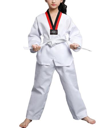 Doomiva Karate Uniform with Belt Taekwondo Gi Uniform for Kids Long Sleeve Tee Top with Pants Belt White 7-8 Years