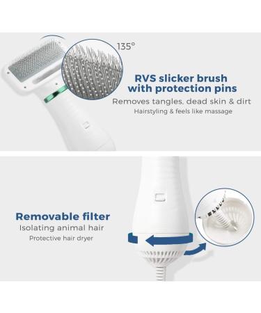 KUUBIA Pet Hair Dryer | Portable 2-in-1 Grooming Dryer with Brush | Adjustable Temperature for Small & Medium Dogs/Cats - Buy Online on GoSupps.com