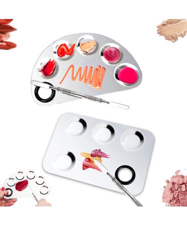 Penubuy Professional Stainless Steel Makeup Palette 2 Pieces Cosmetic Palette with Spatula Tool Nail-art Mixing Palette for Cosmetic Pigment Blending Big Rectangle&Semicircle