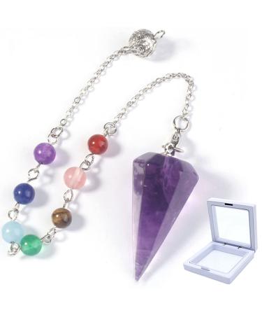 Natural Amethyst Pendulum Small Crystal Gemstone Chakra Pendant for Dowsing Scrying Reiki Healing Balance Meditation Divination Jewelry (Purple)