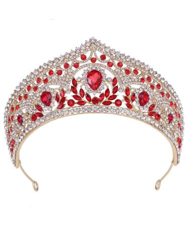 Yunyuebridal Baroque Queen Tiaras and Crown for Women Rhinestone Gold Wedding Birthday Party Costume Hair Accessory White Red