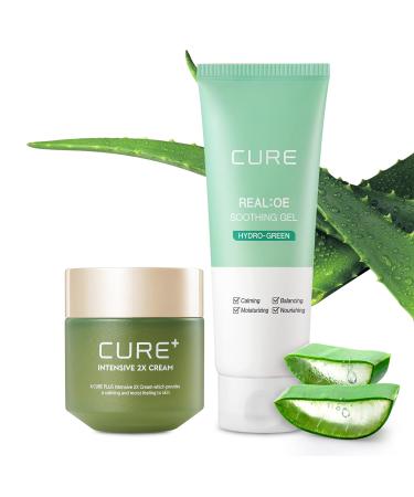 Kim Jeong Moon Aloe Cure Intensive 2X Cream Soothing Moisturizer for Dry Skin Bundle with Aloe Vera Soothing Gel Korean Skincare Duo