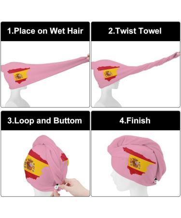 Spain Flag Map Microfiber Hair Towel Wrap | Super Absorbent Hair Turban for Women - 10x26 Inch - Buy Online on GoSupps.com
