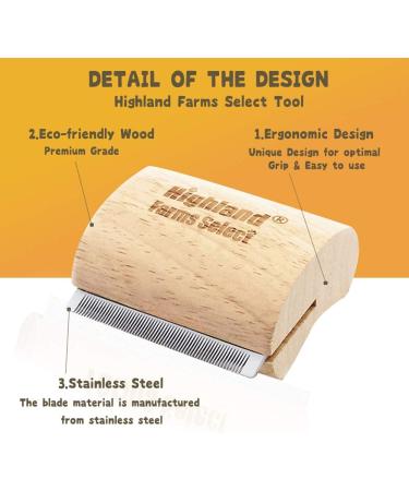 Highland Farms Select Deshedding Grooming Tool for Pets - Professional Pet Groomer for Cats, Dogs, and Horses - Ergonomic Wood Design for Painlessly Removing Hair and Dirt - Buy Online on GoSupps.com